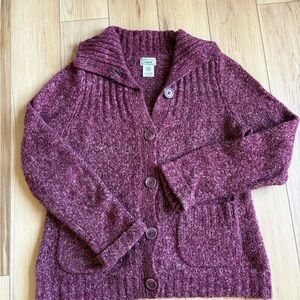 L.L. Bean Heathered Burgundy Red Purple Grandpa Button Cardigan Sweater Small